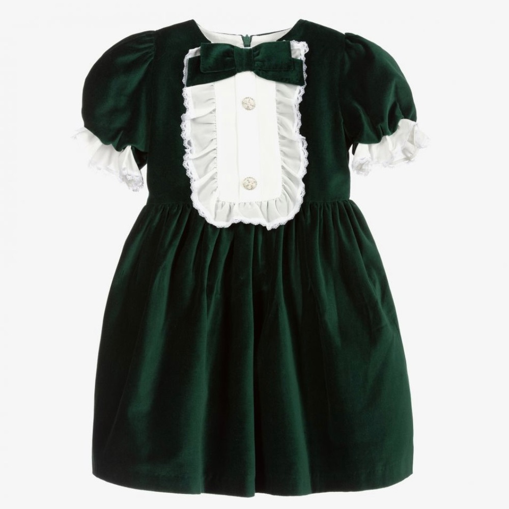 Patachou Girls Green Velvet Dress